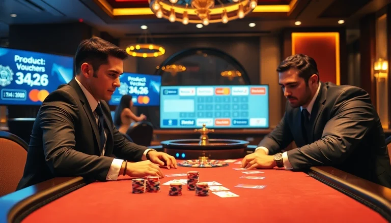 A dynamic casino scene illustrating the excitement of gambling with 상품권신용카드 payment options.