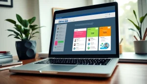 Create a standout Resume Builder with customizable templates displayed on a laptop in a stylish home office.