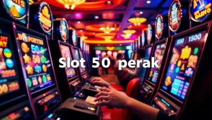Menampilkan keseruan slot 50 perak dengan mesin slot berwarna-warni di kasino.