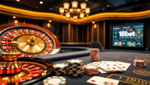 Experience the thrill of online betting at 188bet with a luxurious casino ambiance featuring card games and roulette.