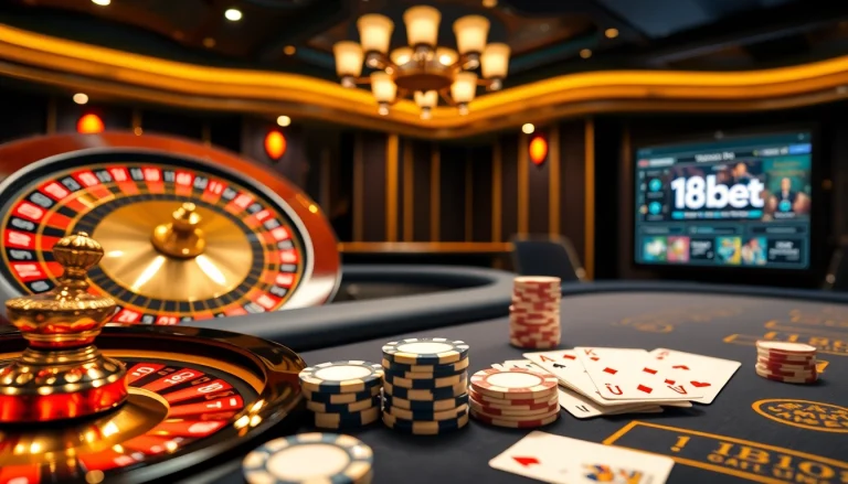 Experience the thrill of online betting at 188bet with a luxurious casino ambiance featuring card games and roulette.