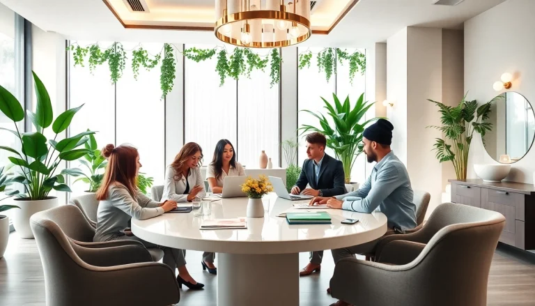 Engaging medspa marketing ideas in a modern spa environment showcasing a marketing team.