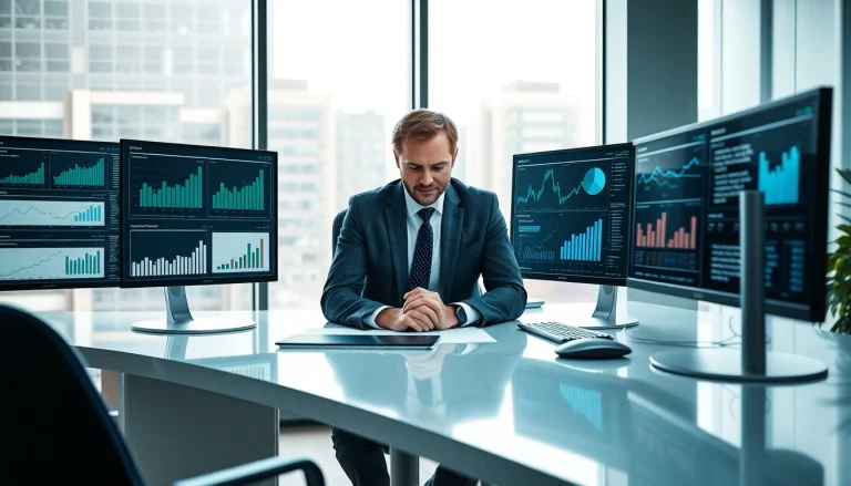 Analyze data for competitive intelligence with an office setting featuring modern technology.