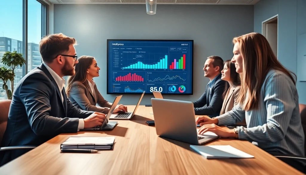 Boost competitive intelligence for sales strategies with a professional team collaboration in a modern office setting.