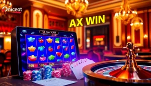 Experience thrilling gameplay with Onicplay's exciting slot machines featured in a luxurious casino setting.