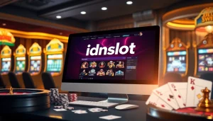 Experience the excitement of idnslot online gaming with vibrant visuals of a modern casino.