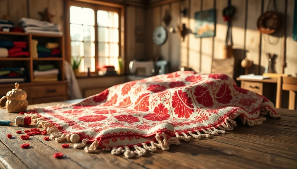 Brabantse bont ruitjes stof met kleurrijke naaimaterialen op een rustieke tafel.