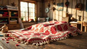 Brabantse bont ruitjes stof met kleurrijke naaimaterialen op een rustieke tafel.