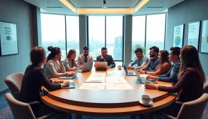 Engaged professionals collaborating in a business coaching service meeting.