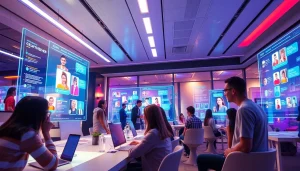 Experience free nsfw ai chatbots in a futuristic virtual workspace, showcasing colorful avatars and interactive interfaces.