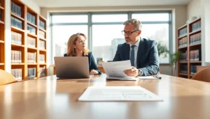 Engaged real estate lawyer consultations in a professional office environment with a client.