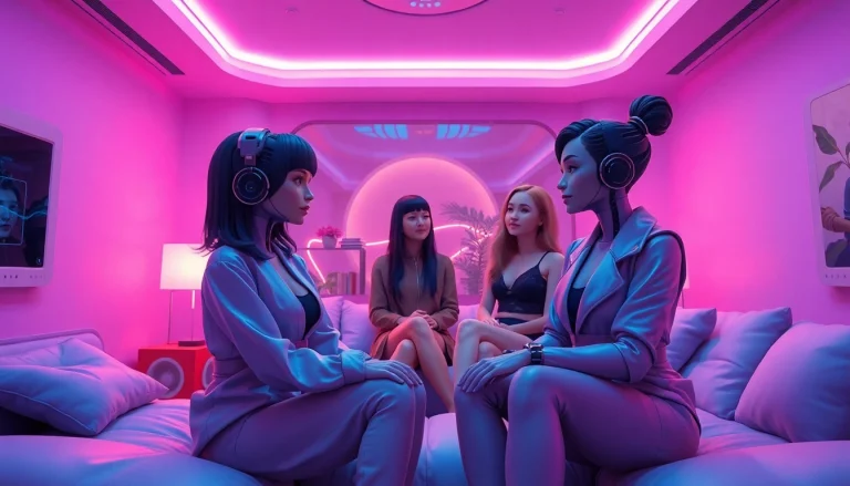 Engaging NSFW character AI interaction in a stylish virtual environment.