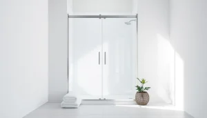 Shower screen door showcasing a modern design in a sleek bathroom environment.