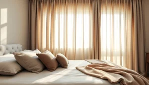 Verduisterende gordijnen in een stijlvolle slaapkamer creëren een serene en gezellige sfeer.