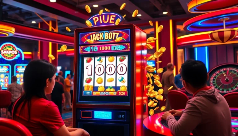 Pemain menikmati momen mendebarkan di mesin slot Depo 1K, merayakan kemenangan jackpot besar.
