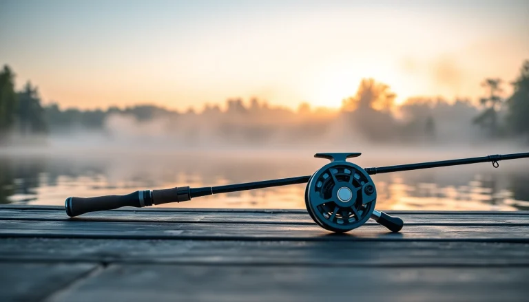 Showcasing a fly fishing combo with a tranquil lake backdrop, inviting anglers to start their adventure.