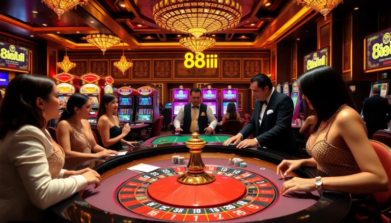 Experience the thrill of gambling at a luxurious casino showcasing 88ii on roulette tables.