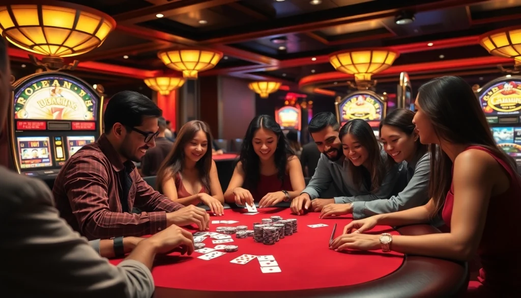 Visual representation of the hidden wiki current status in a vibrant casino scene featuring excited gamblers at a poker table.