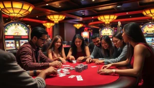 Visual representation of the hidden wiki current status in a vibrant casino scene featuring excited gamblers at a poker table.