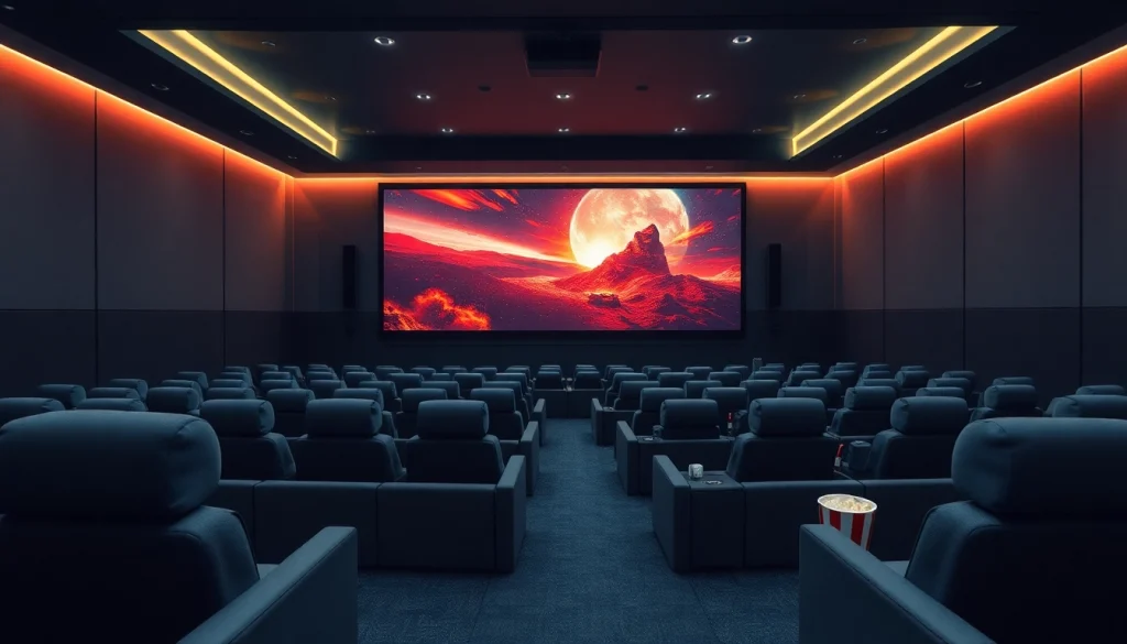 ดูหนัง ในโรงภาพยนตร์ที่มีที่นั่งนุ่มนวลและจอใหญ่เต็มไปด้วยฉากจากภาพยนตร์