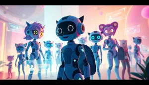 Engaging scene showcasing NSFW character AI interactions with animated characters in a vibrant digital landscape.