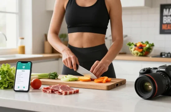Discover the best calorie tracker app in action with a fitness-focused meal prep scene.